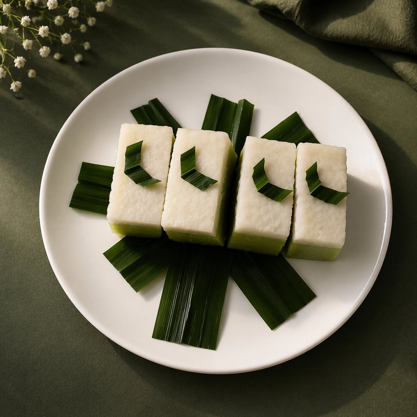 Kuih Talam / Layered Pandan and Coconut Custard Cake - Box of 10 Pieces