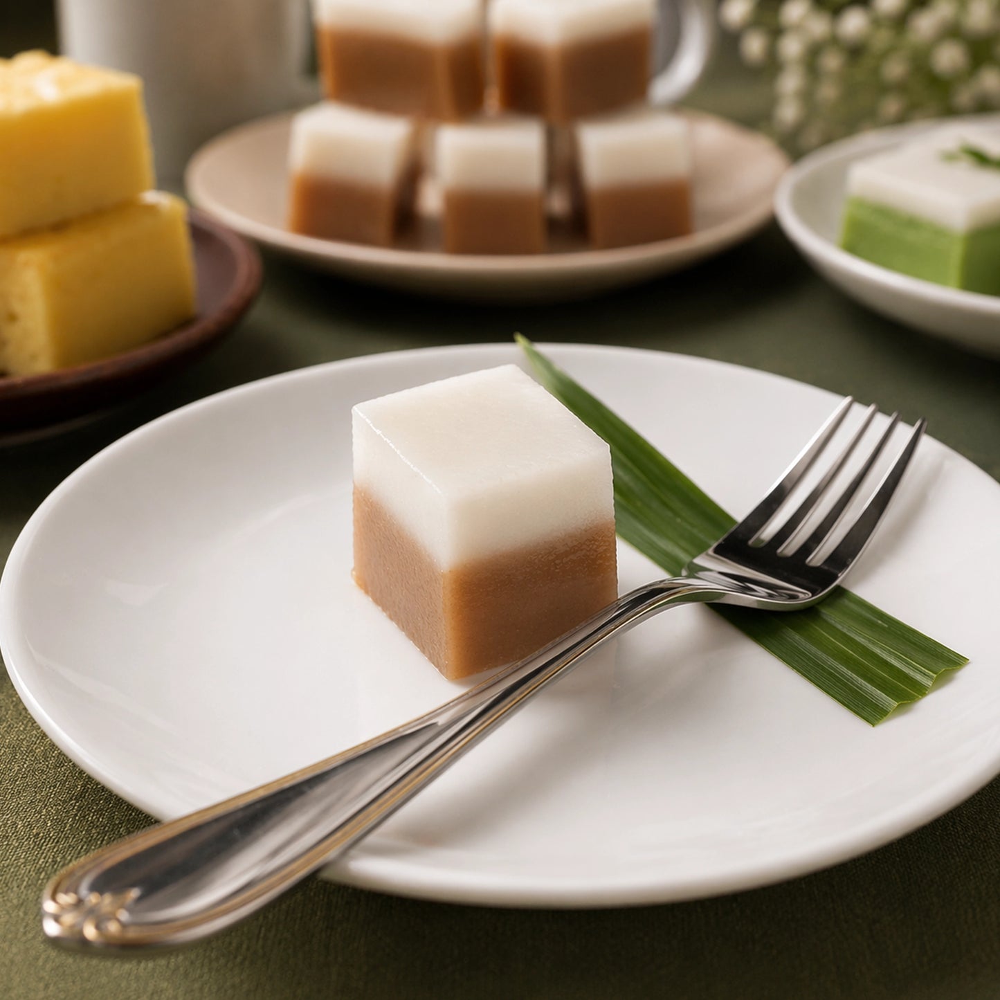 Kuih Talam / Layered Pandan and Coconut Custard Cake - Box of 10 Pieces