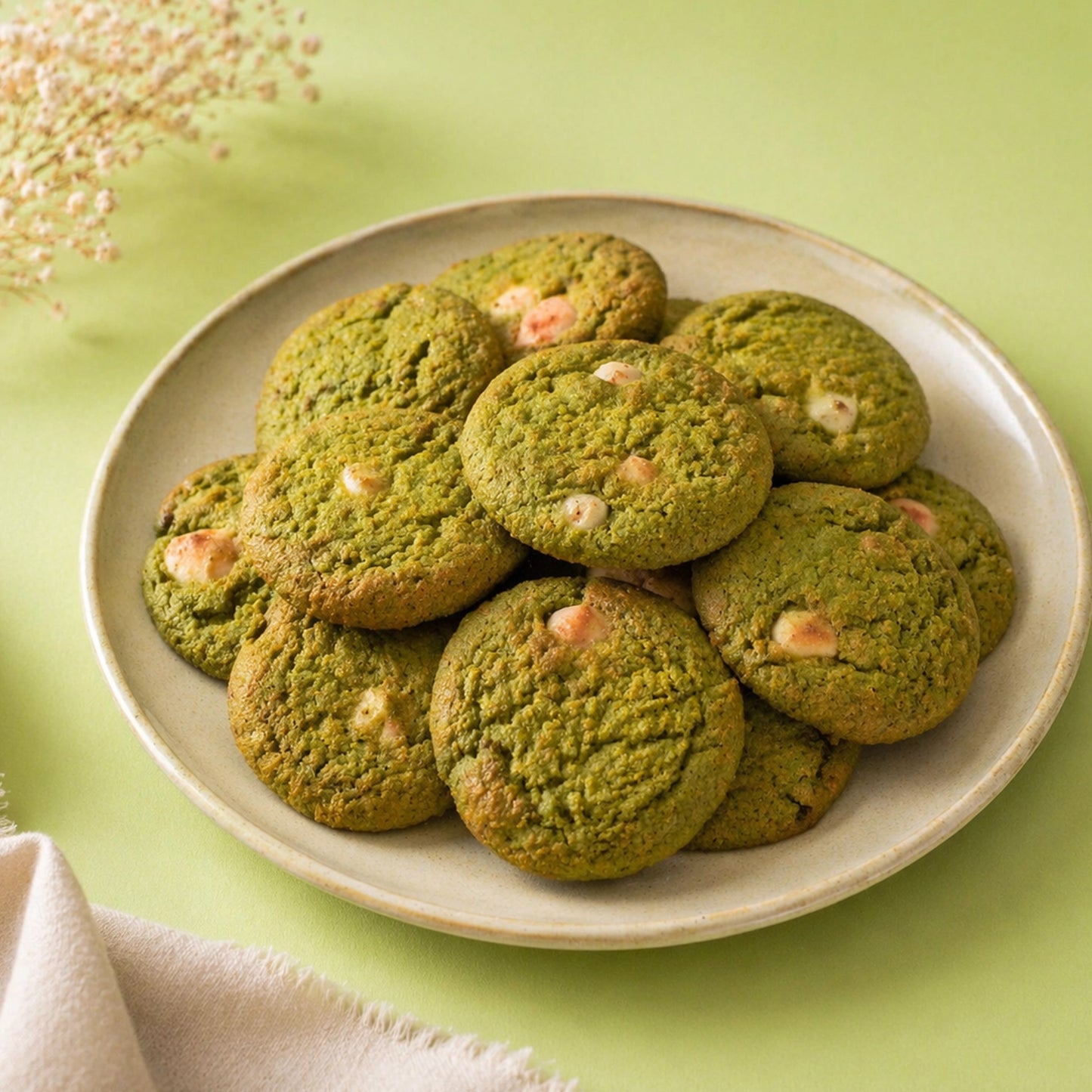 Matcha with White Chocolate Cookies