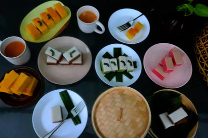 Sliced Kuih Lapis highlighting soft chewy texture made with coconut milk